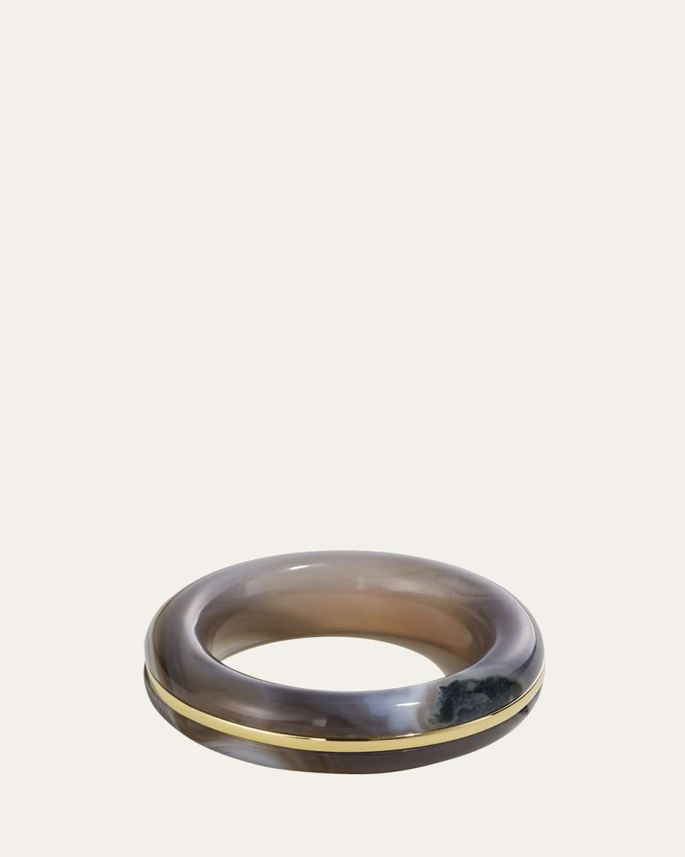 14K Yellow Gold Essential Stacking Ring with Natural Botswana Agate